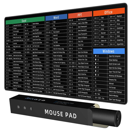 Rinaze Large Mouse Pad Desk Mat with Excel Shortcuts Cheat Sheet, Anti-Slip Keyboard Pad with