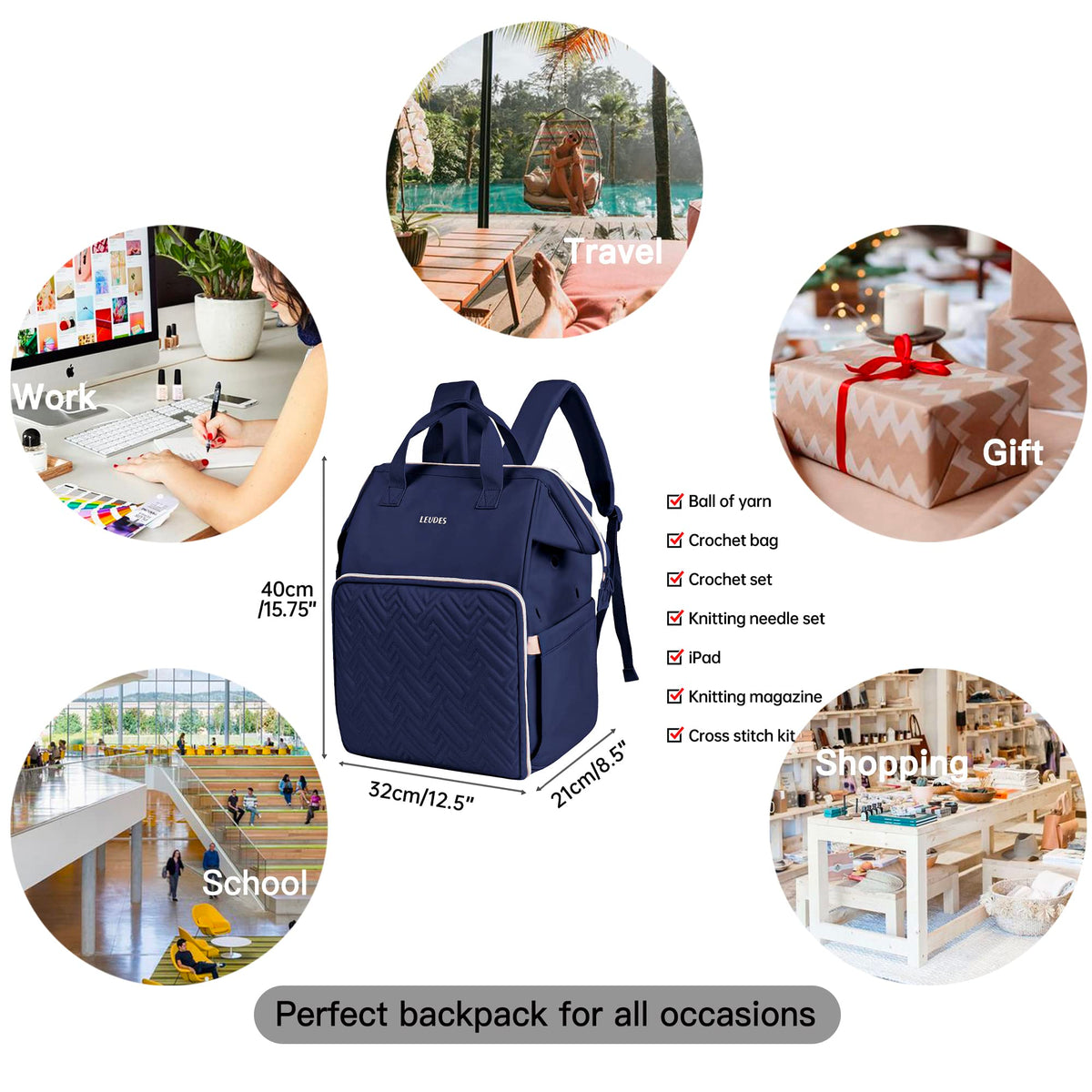 Leudes Crochet Bag Backpack for Yarn Storage Tote Travel Large Knitting Bag