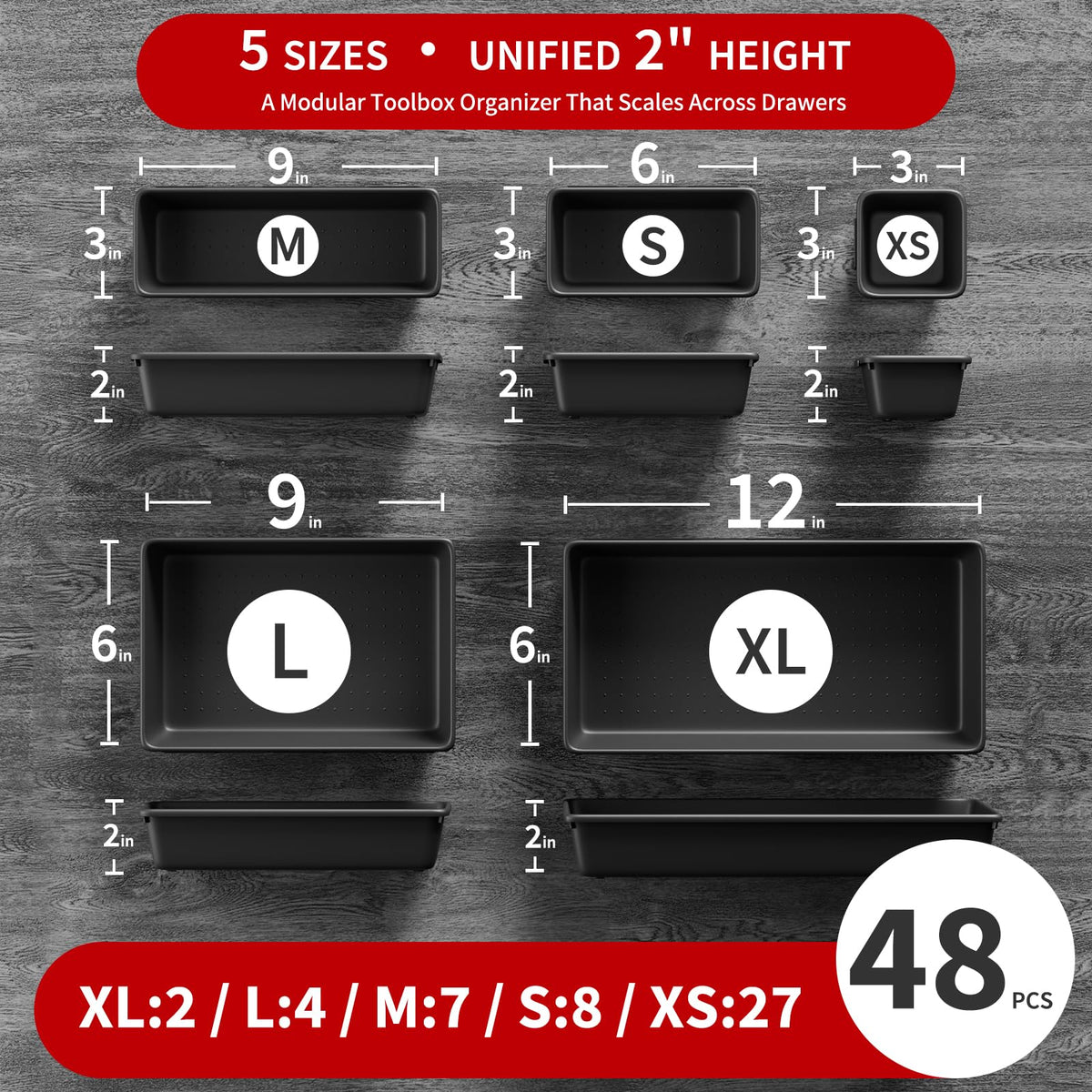inihpocv 【48PCS & 5 Sizes】 Tool Box Organizer Tray, Toolbox Drawer Organizer with Non-Slip Pads