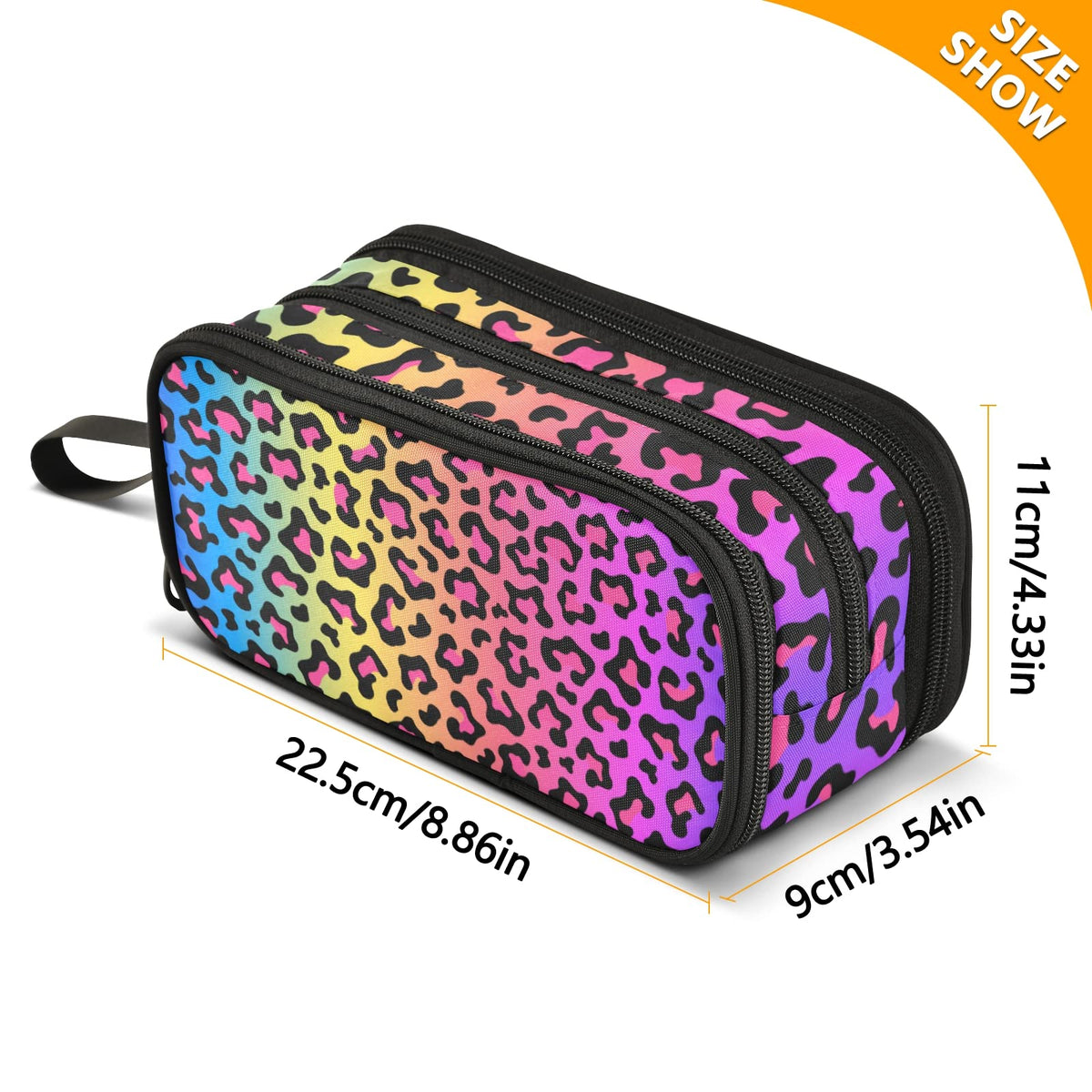 Sletend Pencil Case Leopard Print Colorful 3 Compartments Pencil Pouch