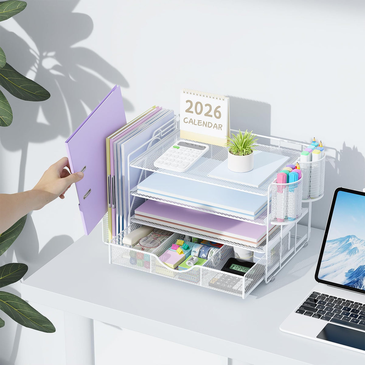 gianotter Desk Organizers and Accessories with File Holder, 4-Tier Desk Accessories & Workspace