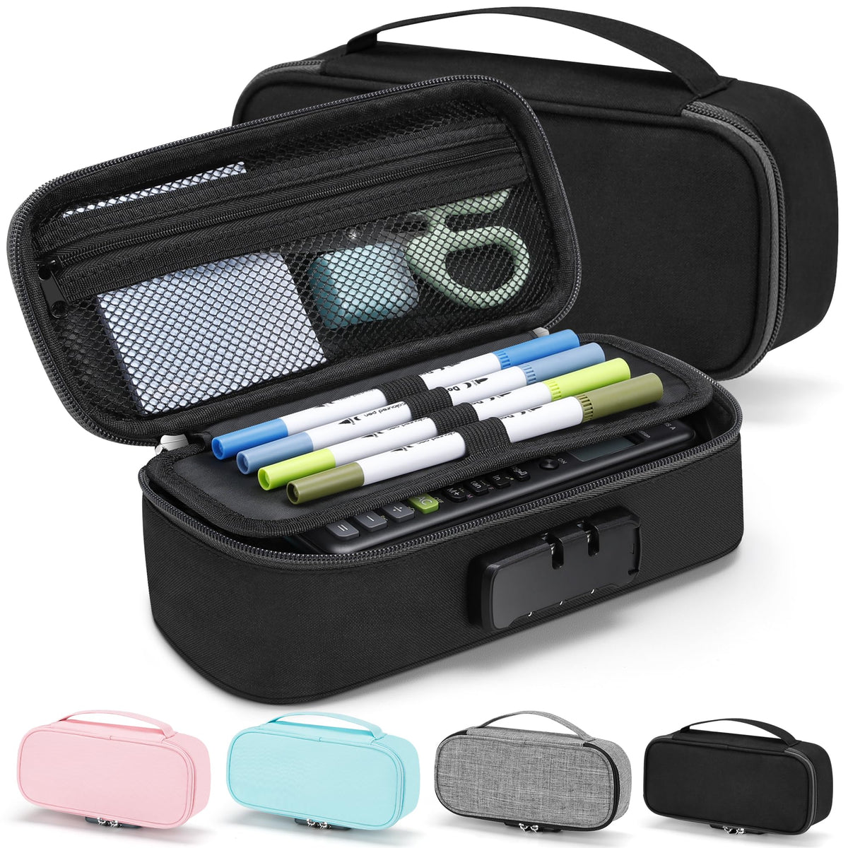 Zannaki Cute Pencil Case with Lock for Boys and Girls, Soft Large Capacity Pencil Case with Handle