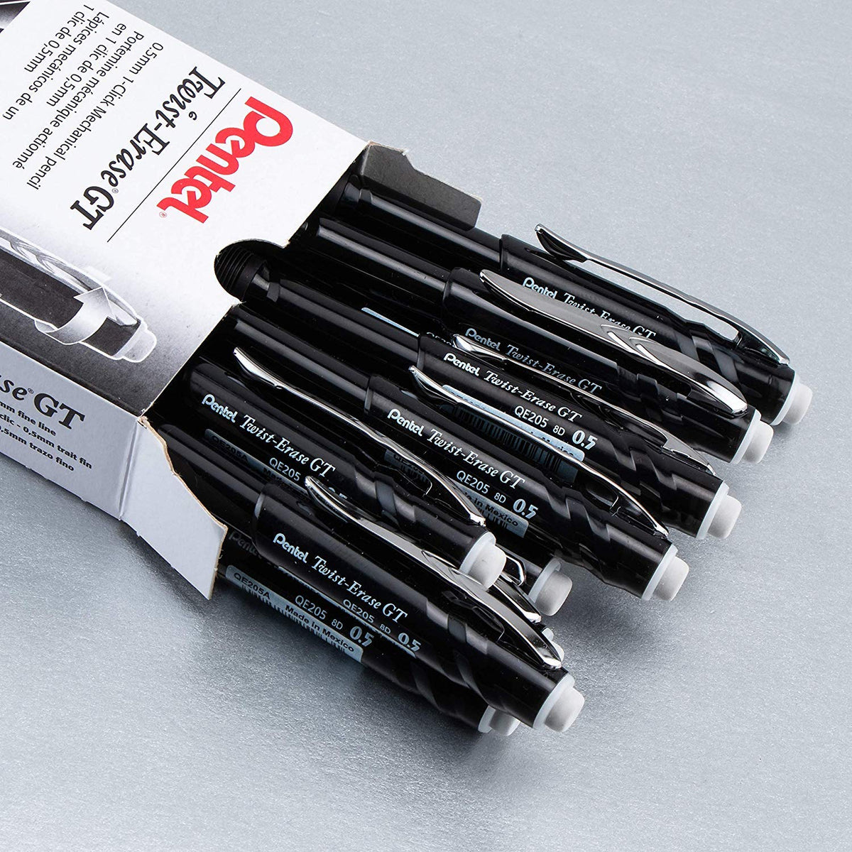 Pentel Twist-Erase GT, 0.5mm, Mechanical Pencil Transparent Black barrel, Box of 12 (QE205A)