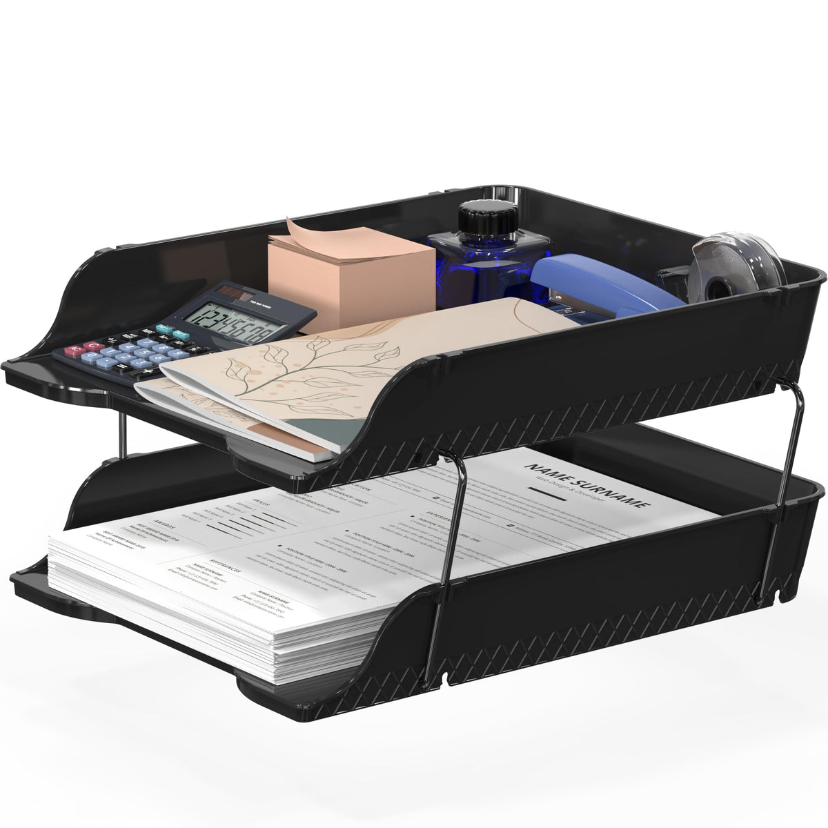 Simple Houseware 2-Tier Stackable Paper Tray for Desk Organizer, Black