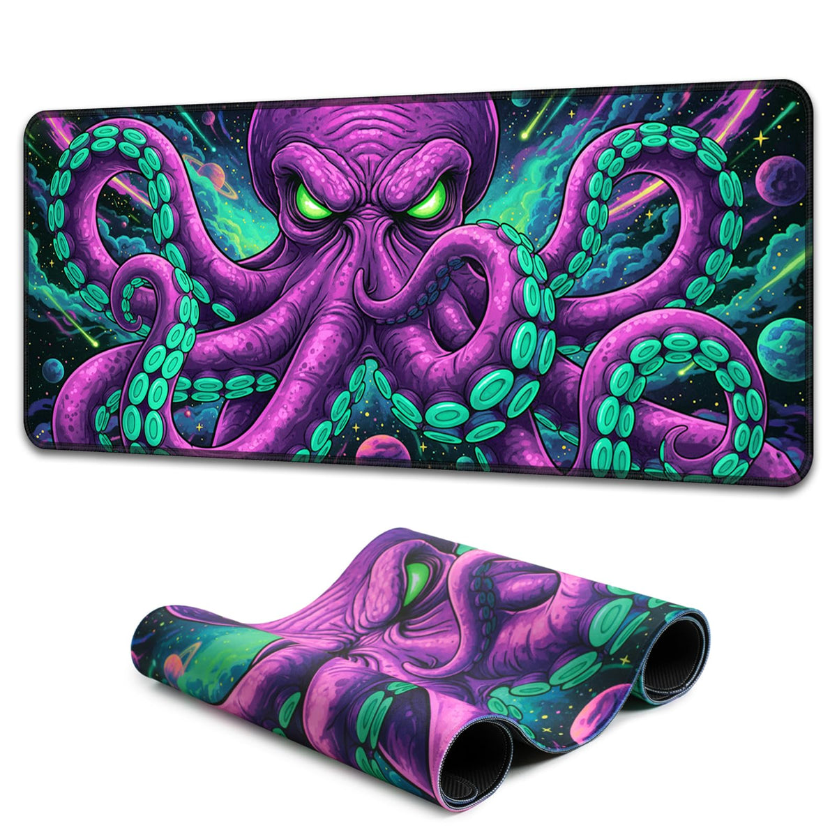 SparkLia Blacklight Octopus Mouse Pad – UV Reactive Neon Tentacle Galaxy Desk Mat, Glow in The Dark