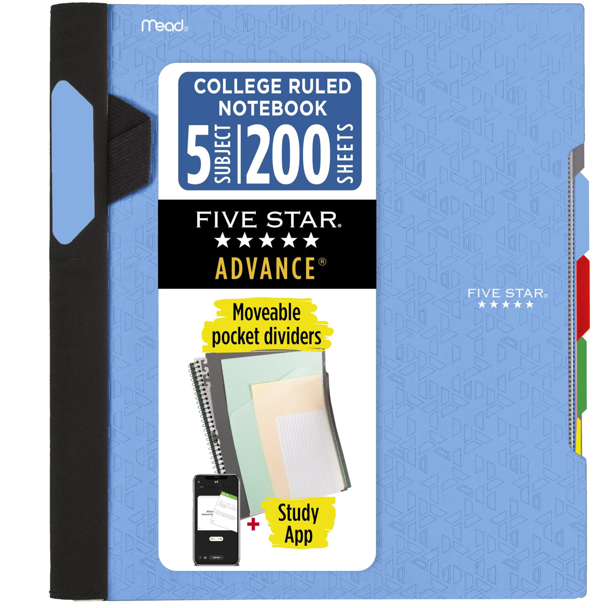 Five Star Advance Spiral Notebook + Study App, 5 Subject, College Ruled Paper, 8-1/2" x 11", 200