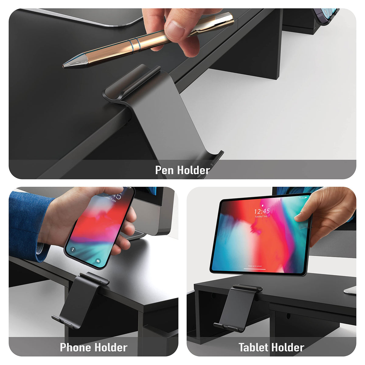 Simple Houseware Desk Dual Monitor Stand Riser with Drawer, Black