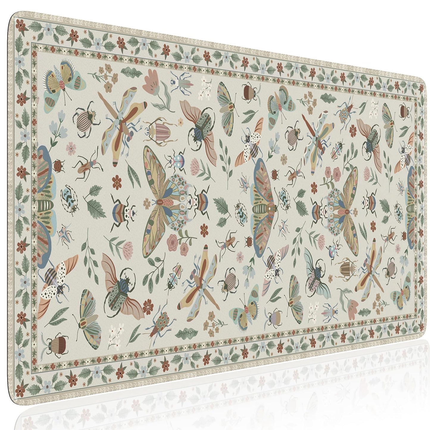 HAOCOO Large Floral Desk Pad, Non-Slip Desk Matt for Keyboard Mouse(Beige
