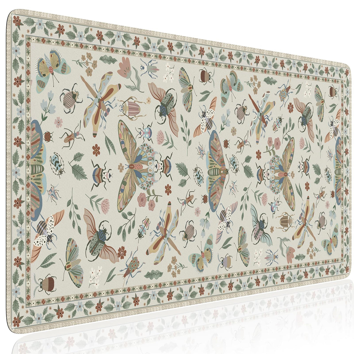 HAOCOO Large Floral Desk Pad, Non-Slip Desk Matt for Keyboard Mouse(Beige