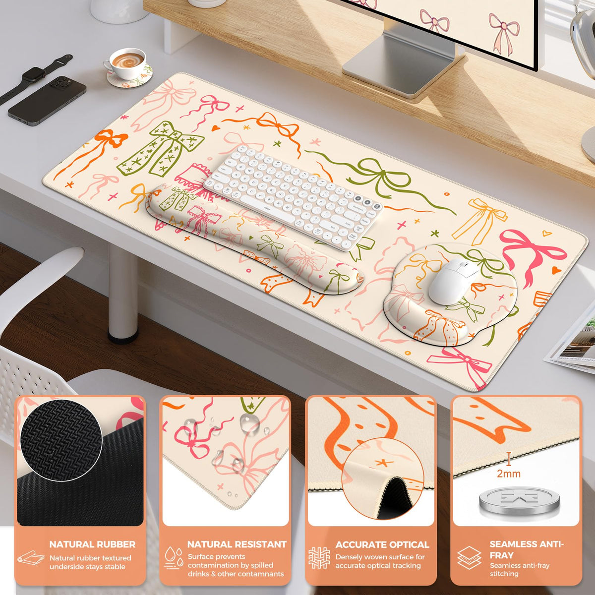 iCasso Desk Pad Mat, Large Mouse Pad and Keyboard Wrist Rest Set