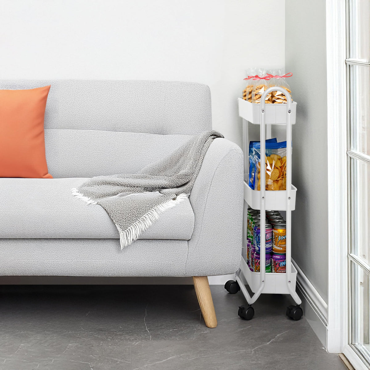 SunnyPoint Slim Rolling Storage Cart, 3 Tier Bathroom Storage Organizer Bathroom, Laundry Utility