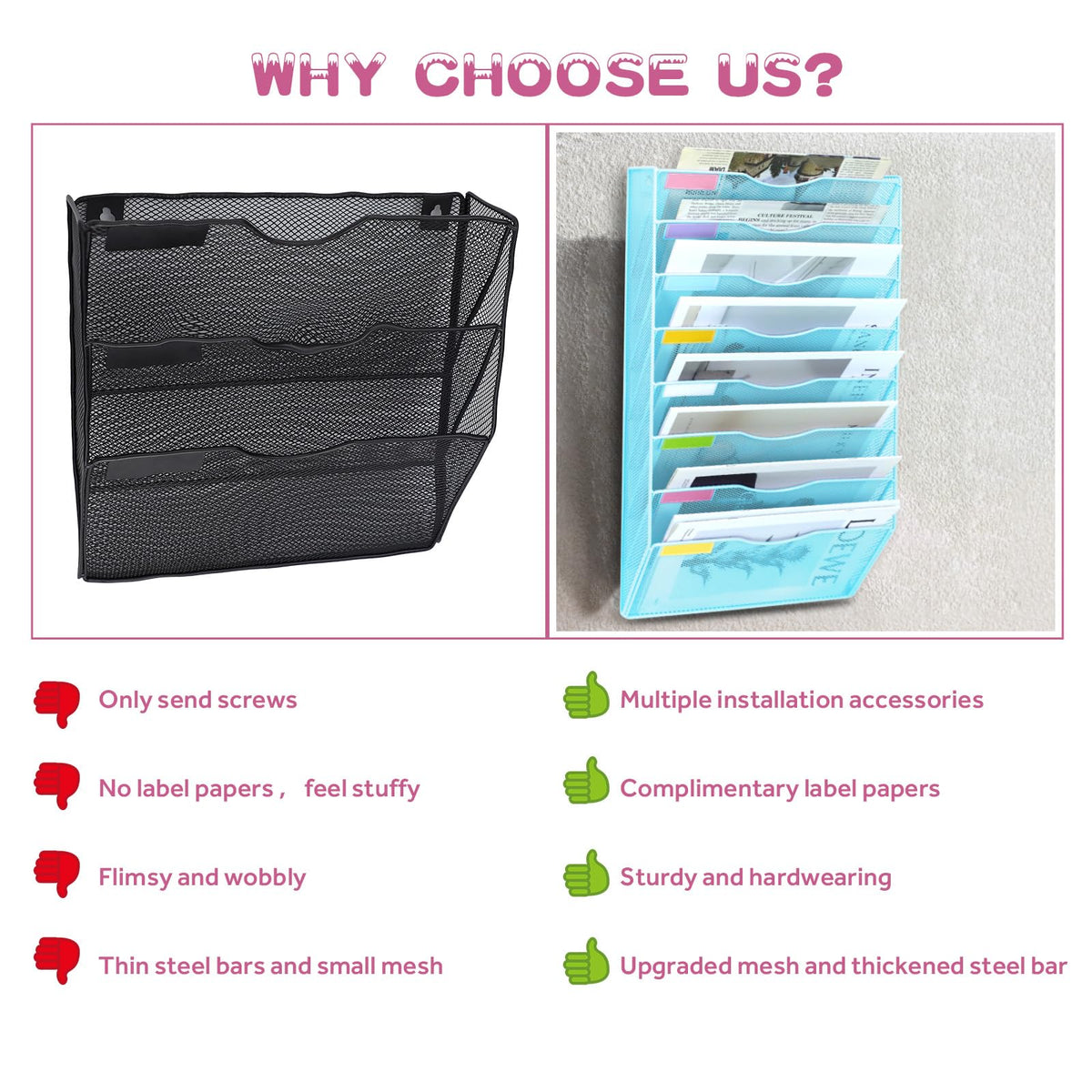 ideallife 8 Pockets Mesh Wall File Holder Organizer Office Hanging File Folder Magazine Rack