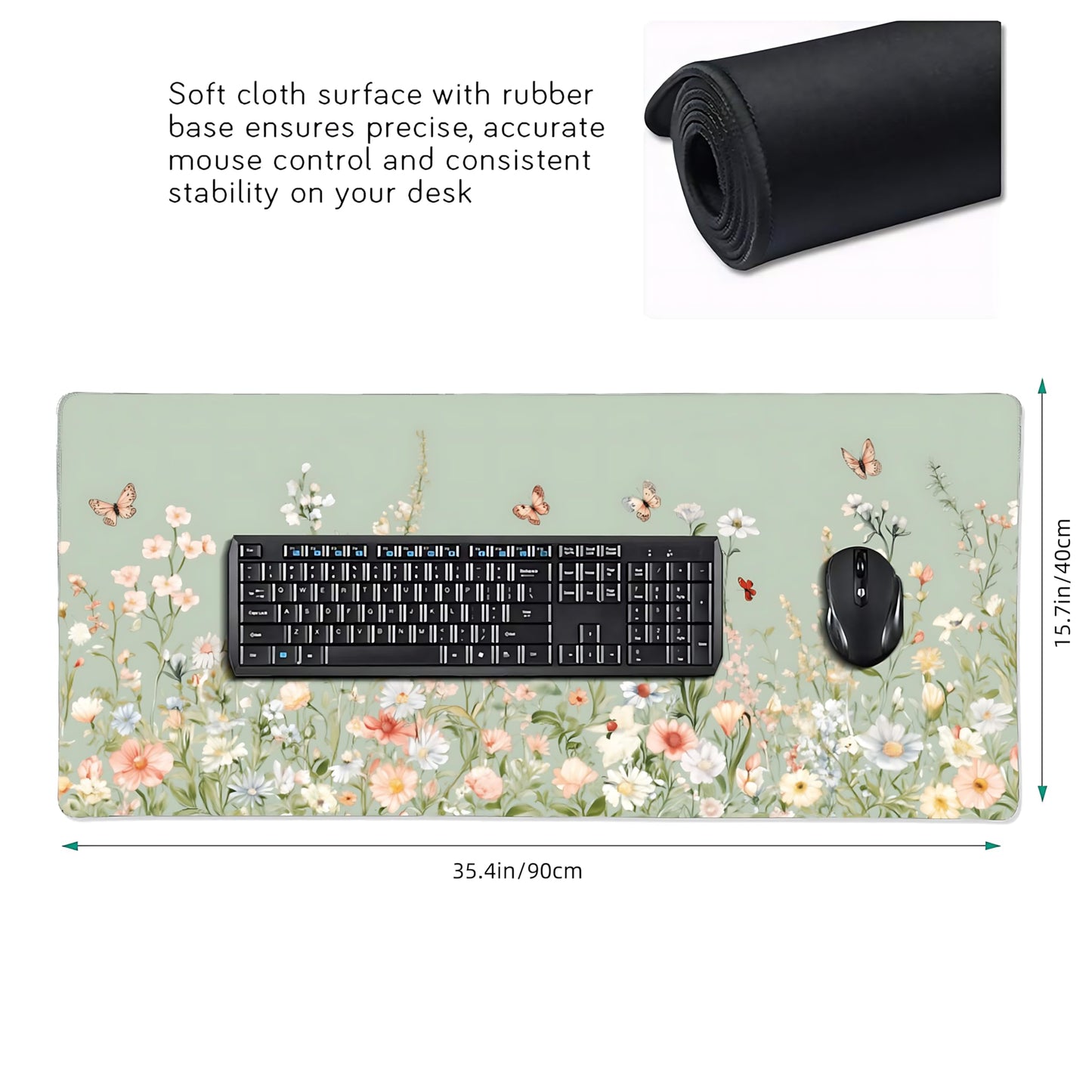 Cute Floral Aesthetic Wildflower Gaming Mouse Pad, Sky Blue Macaron Desk Mat with Anti-Slip Base &