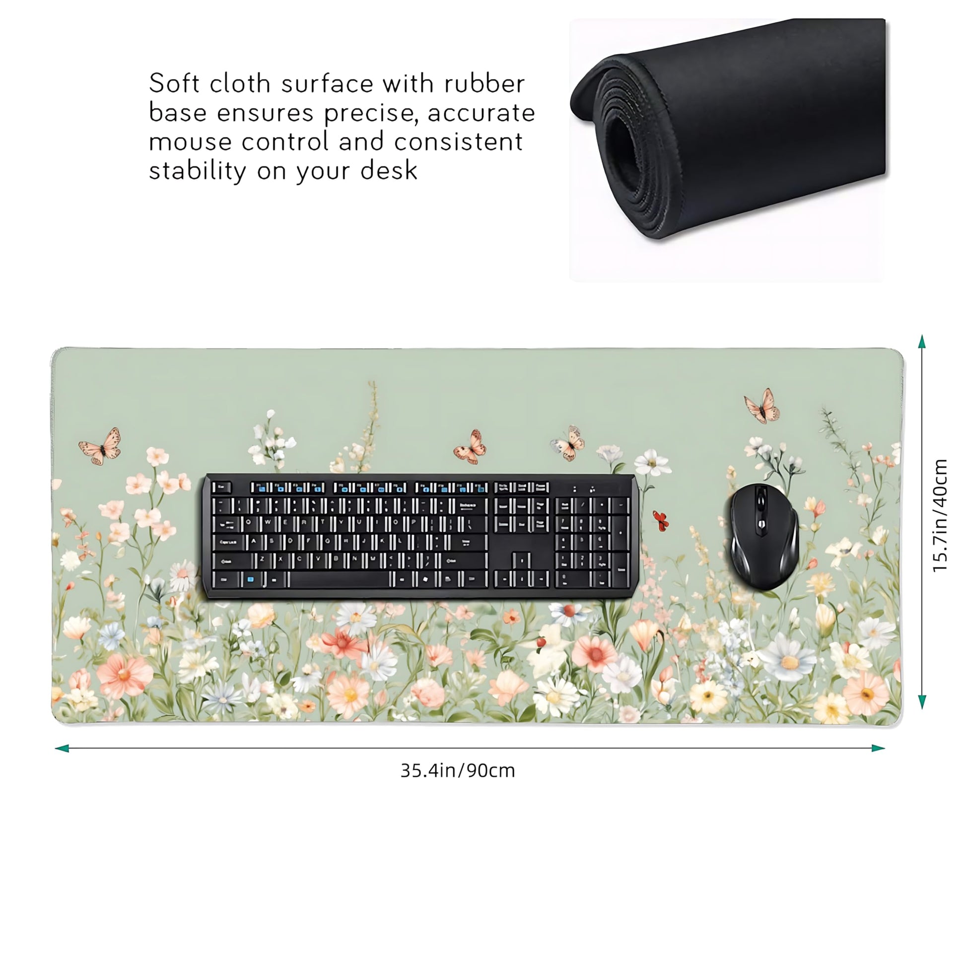 Cute Floral Aesthetic Wildflower Gaming Mouse Pad, Sky Blue Macaron Desk Mat with Anti-Slip Base &