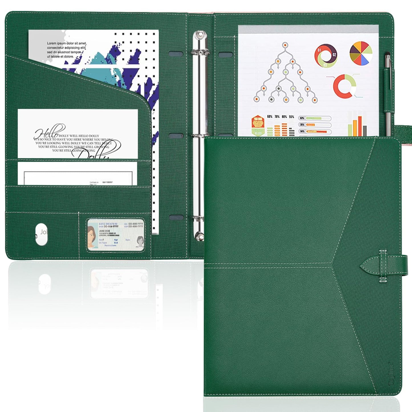 Toplive Padfolio 3 Ring Binder Organizer Business Portfolio Folder for Women, A4/ Letter Size PU