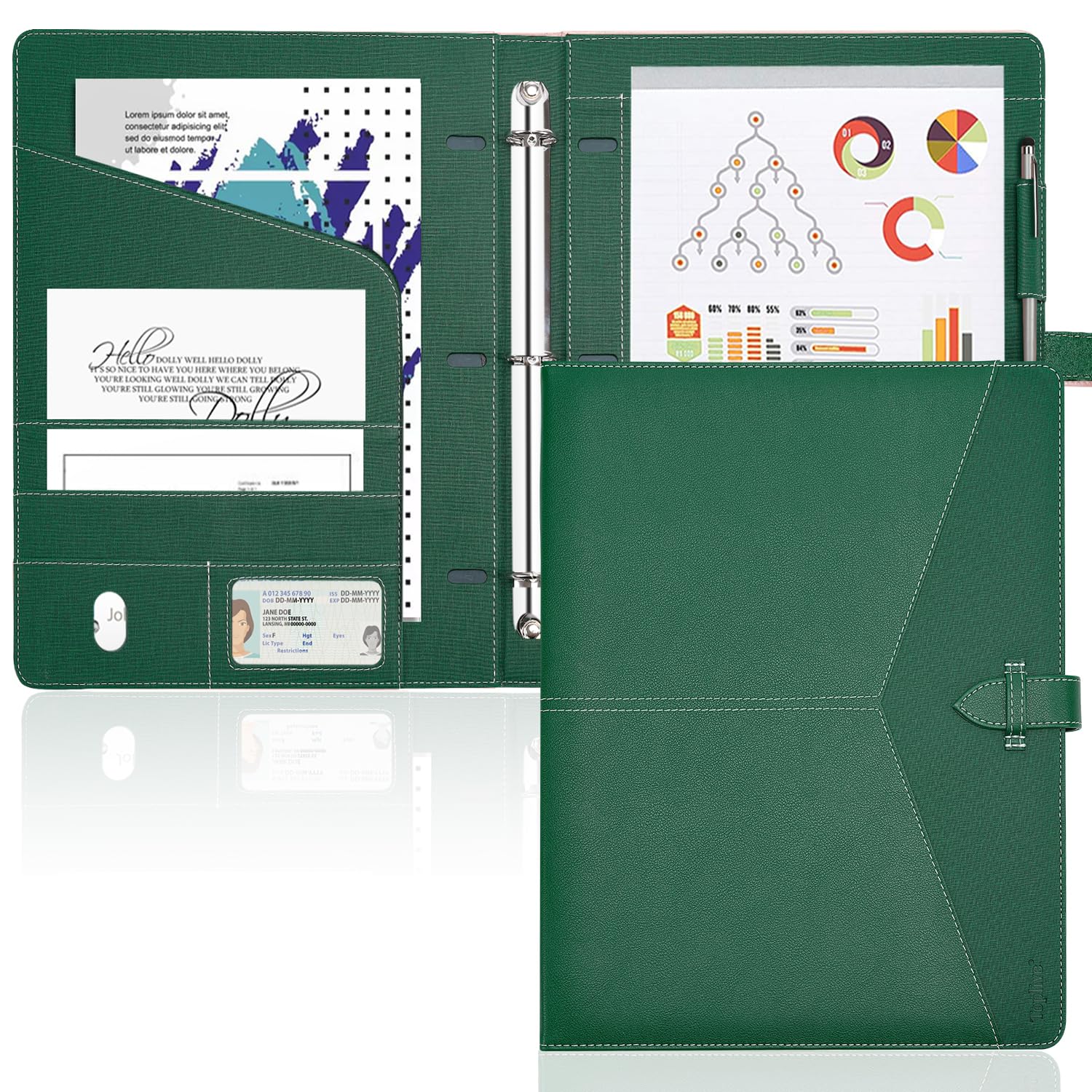 Toplive Padfolio 3 Ring Binder Organizer Business Portfolio Folder for Women, A4/ Letter Size PU