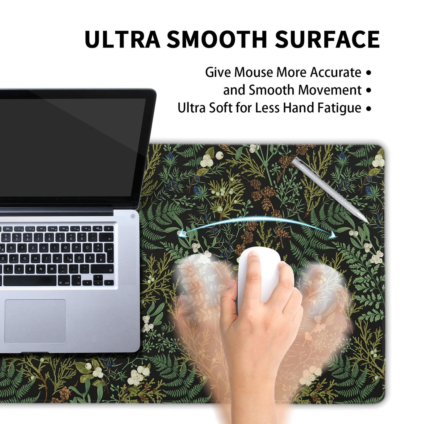 Black Aesthetic Vintage Botanical Gaming Mouse Pad XXL Cute Forest Green Plant Nature Floral