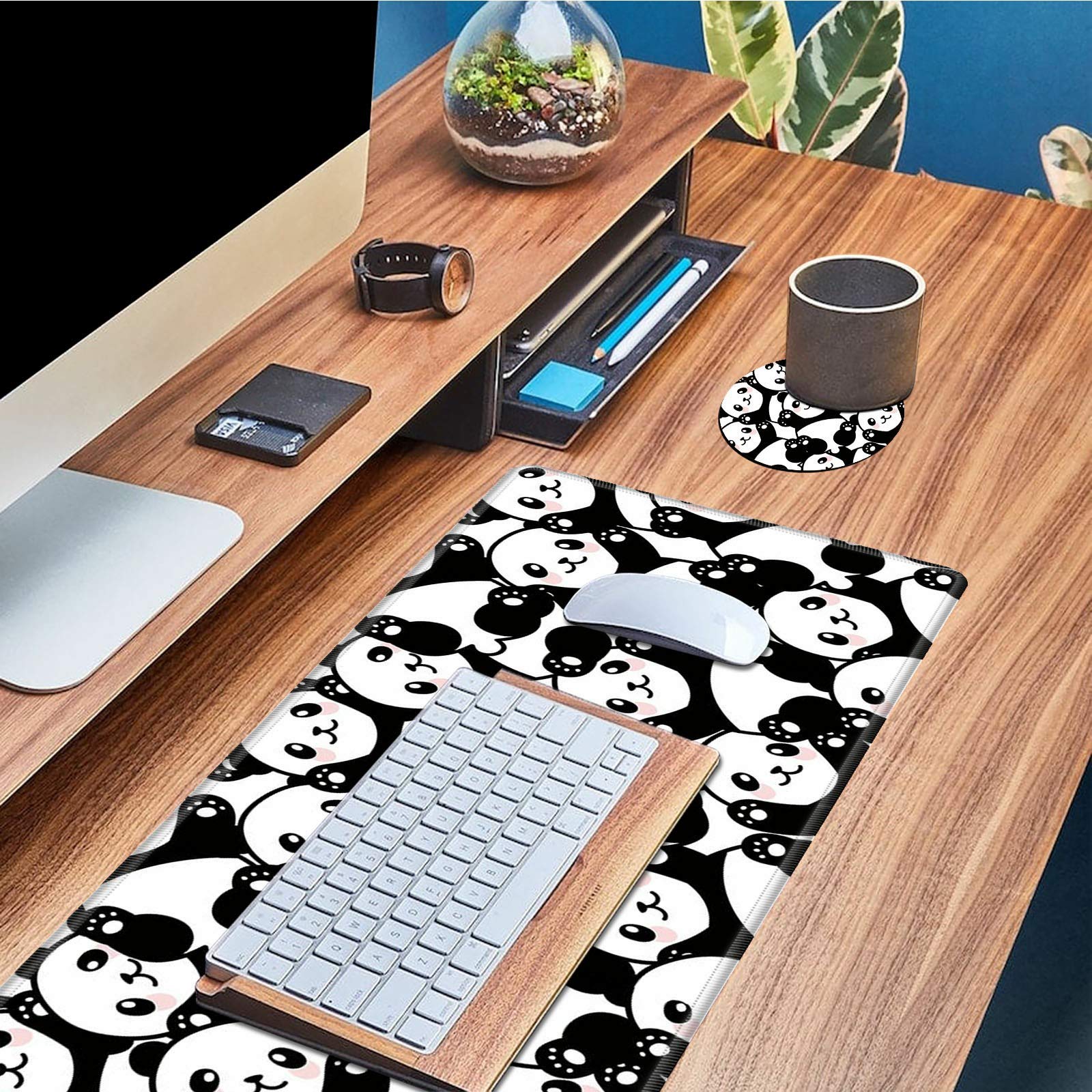 BEOTIWAD Large Mouse Pad with Cup Coaster, Cute Panda