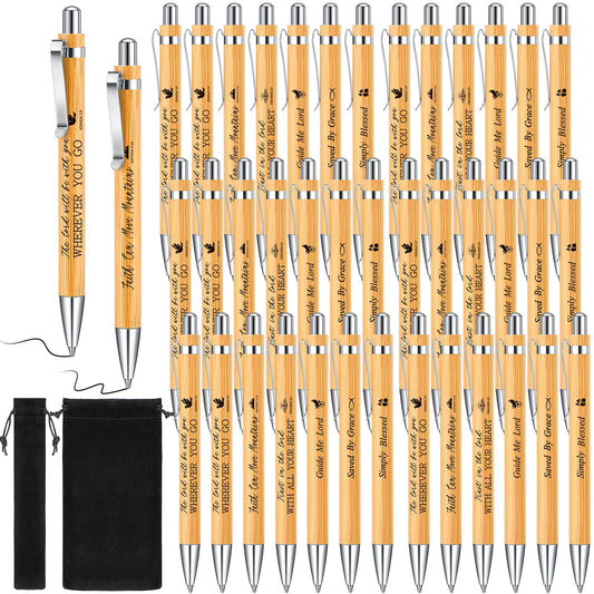 Roowest 100 Bible Verse Bamboo Pens Bulk, Church Gifts, Black Ink
