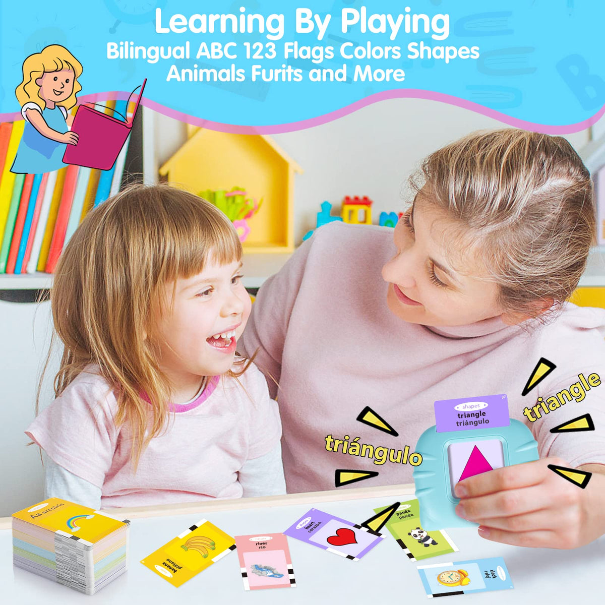 QuTZ ABC Learning Flash Cards for Toddlers 2-4 Bilingual Spanish English, Autism Toys, Speech
