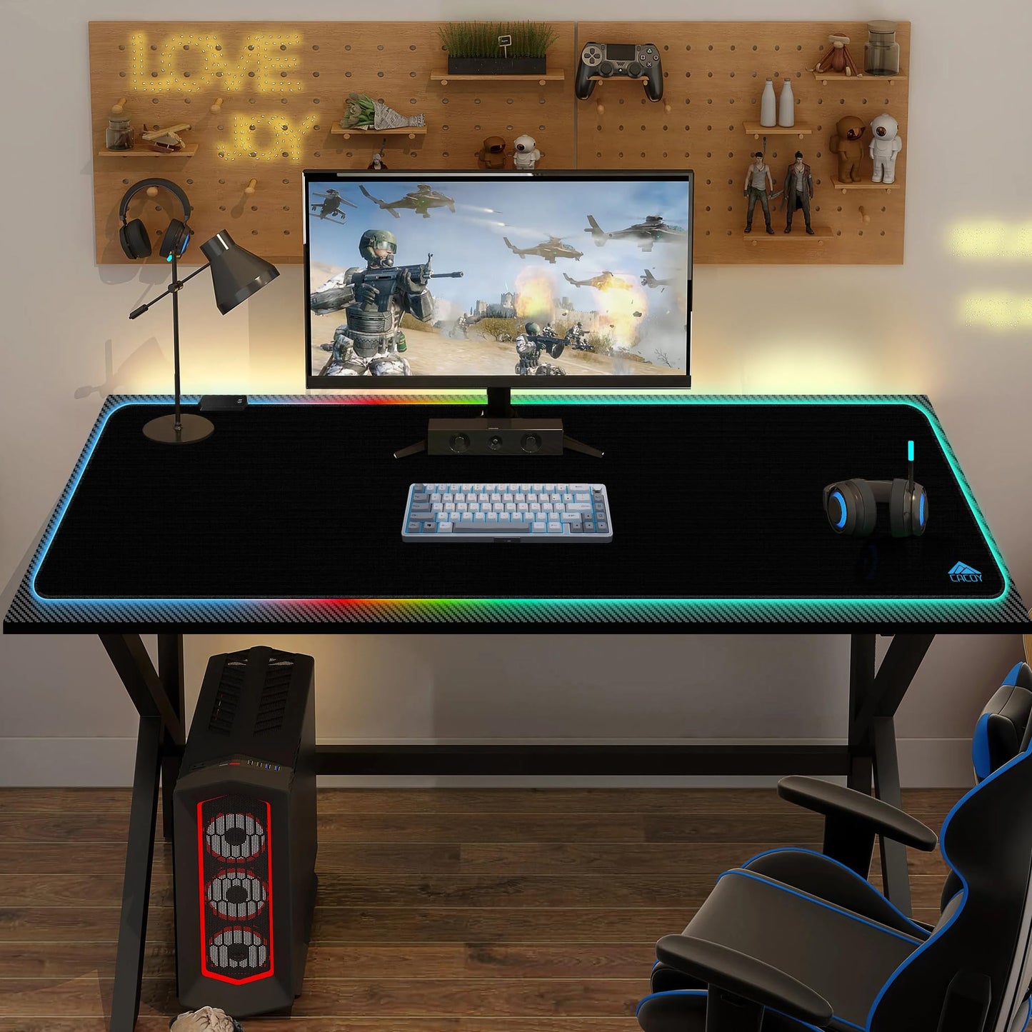 Cacoy 48"x20" RGB XXL Large Gaming Mouse Pad, LED Lighting Mouse Mat, Black
