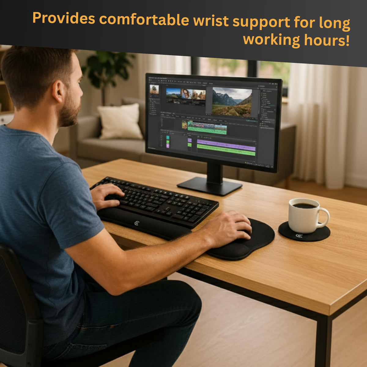 4pc Wrist Rests for Keyboard and Mouse Pad Set - Memory Foam Cushion, Black - Ergonomic Wrists Hand