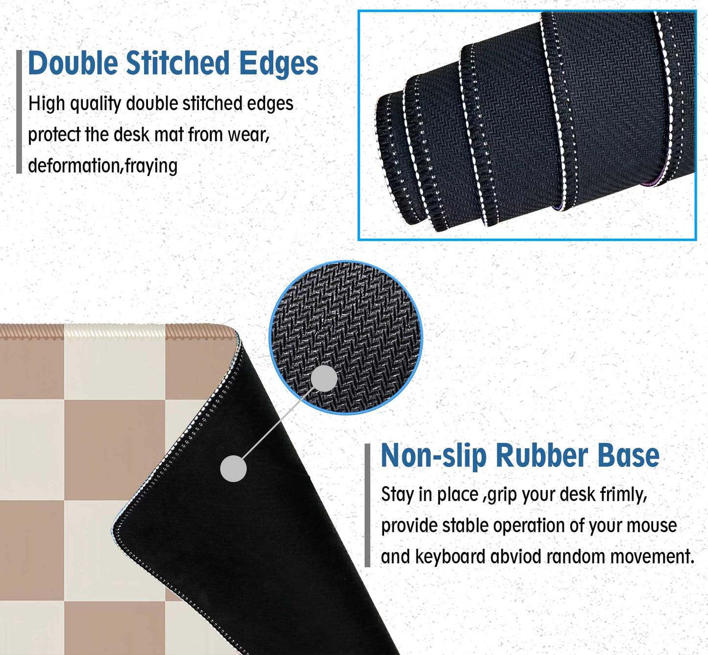 XXL Brown Checkered Mouse Pad with Non-Slip Rubber Base, Large Modern Aesthetic Mouse Pads for Desk