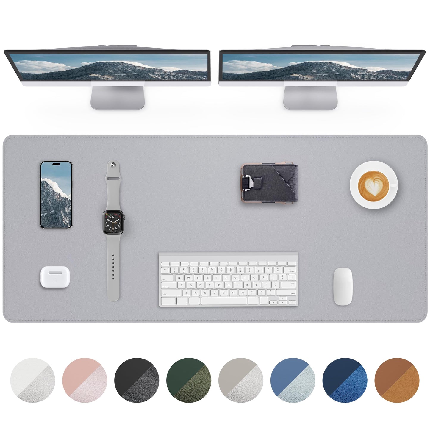 AFIING Leather Desk Pad Protector- 48" x 17" Office Desk Mat, Non-Slip PU Leather Mouse Pad