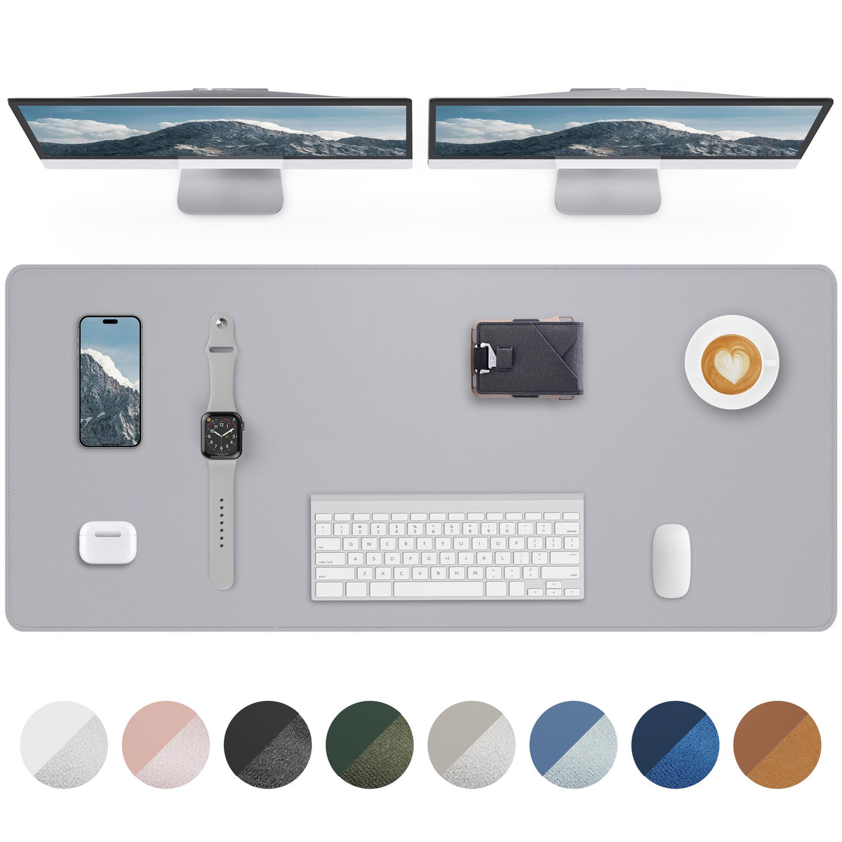 AFIING Leather Desk Pad Protector- 48" x 17" Office Desk Mat, Non-Slip PU Leather Mouse Pad