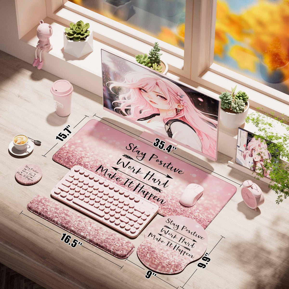 VINEBURY Desk Mat Set Keyboard and Mouse Pad with Wrist Rest Support