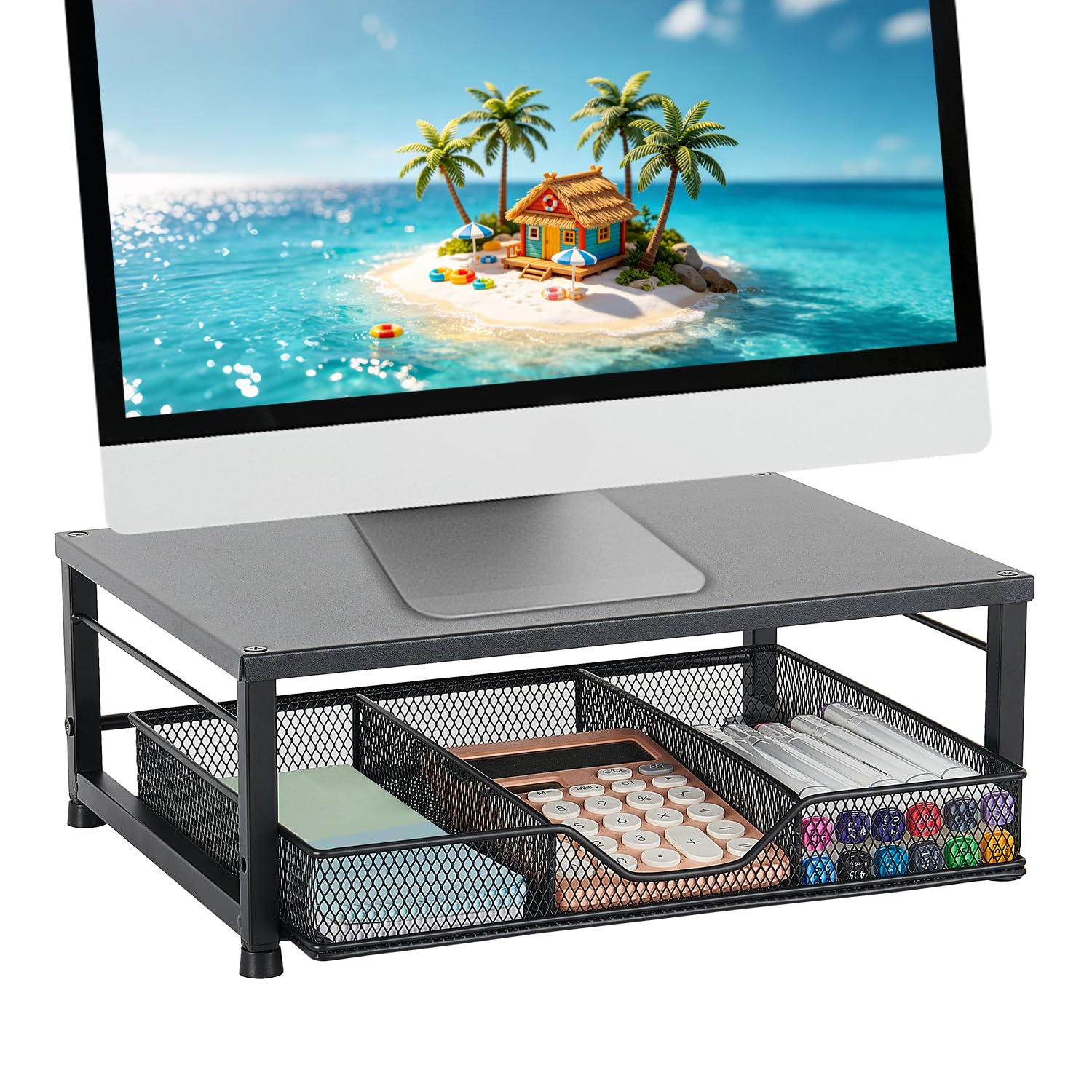 Gugsey Computer Monitor Stand for Desk, Small Laptop Stand Riser, Black