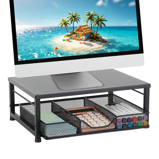 Gugsey Computer Monitor Stand for Desk, Small Laptop Stand Riser, Black