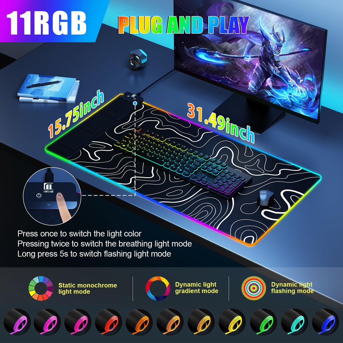 Mouse Pad with Phone Holder, Wireless Charging Desk Mat, RGB Gaming Mousepad Home Office Large Desk
