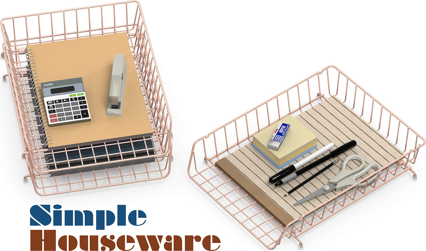 Simple Houseware Stackable Letter Tray, Wire Grid, Rose Gold
