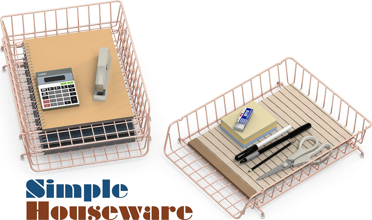 Simple Houseware Stackable Letter Tray, Wire Grid, Rose Gold