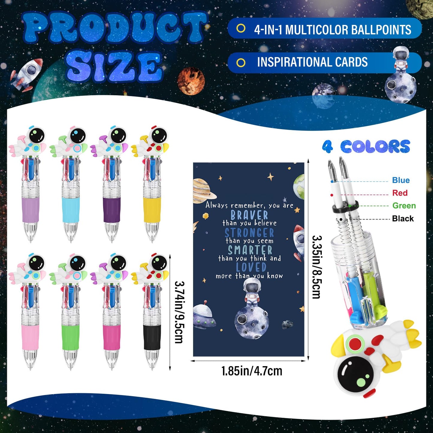 Sayglossy 24 Sets Space Astronaut Party Favor Pens Bulk with Positive Card