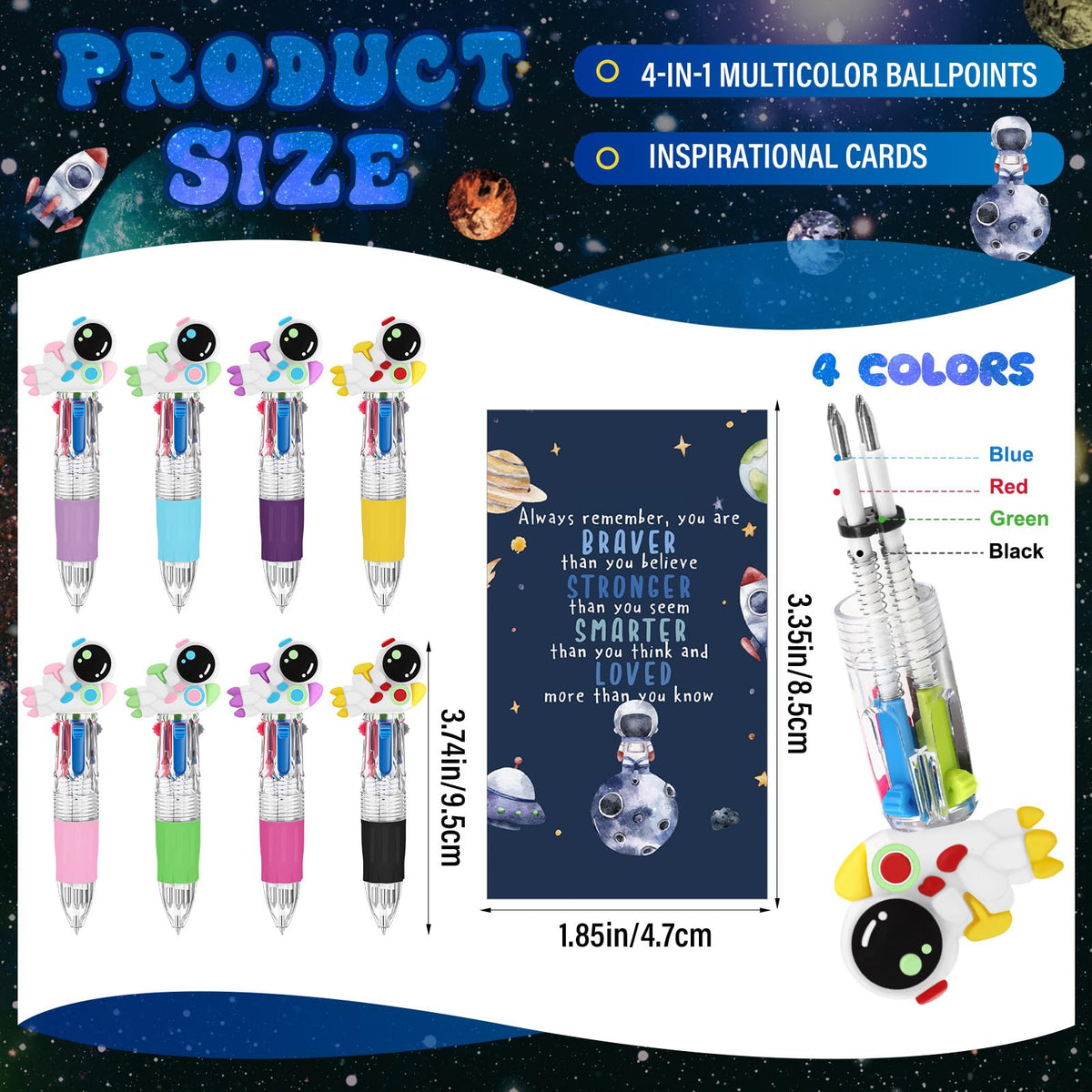 Sayglossy 24 Sets Space Astronaut Party Favor Pens Bulk with Positive Card