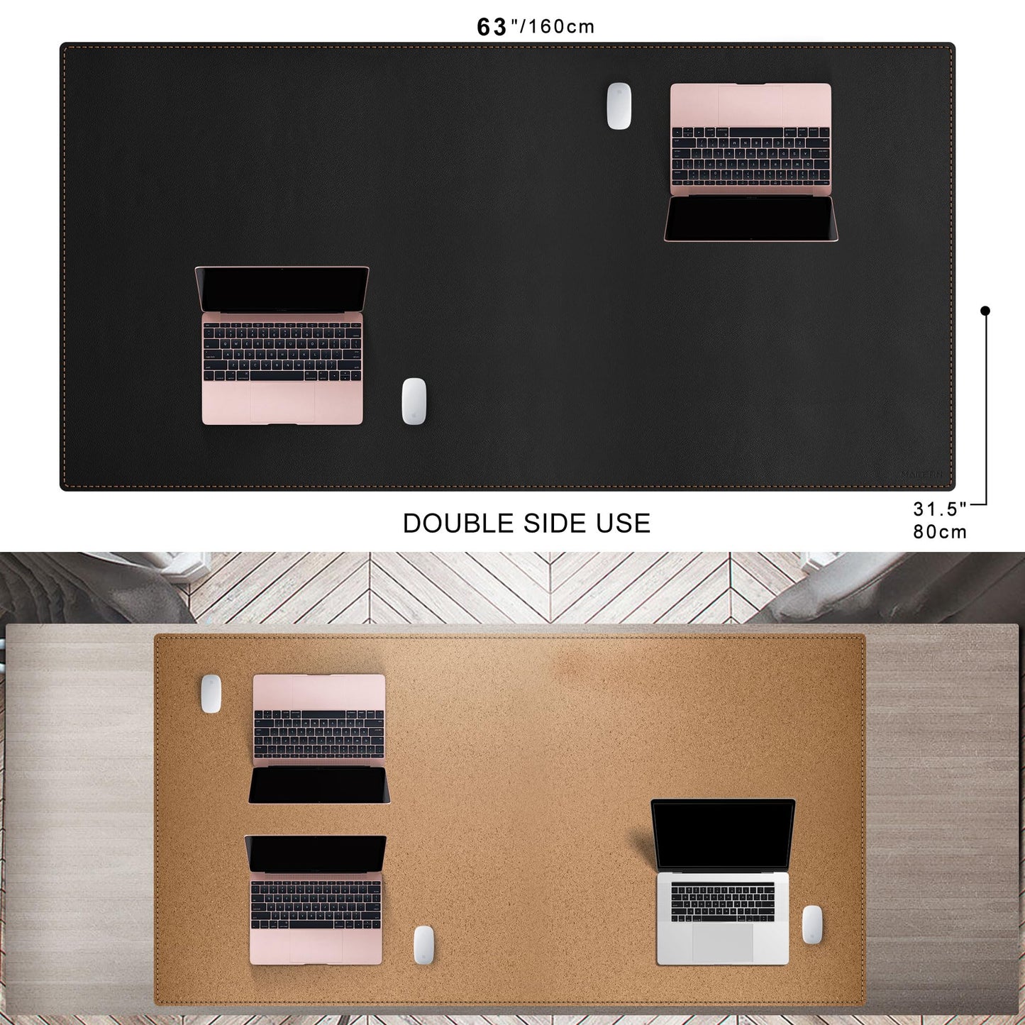 MAIDERN 63”x 31.5” Cork & Leather Desk Mat XXL, Large Desk Pad (Black)