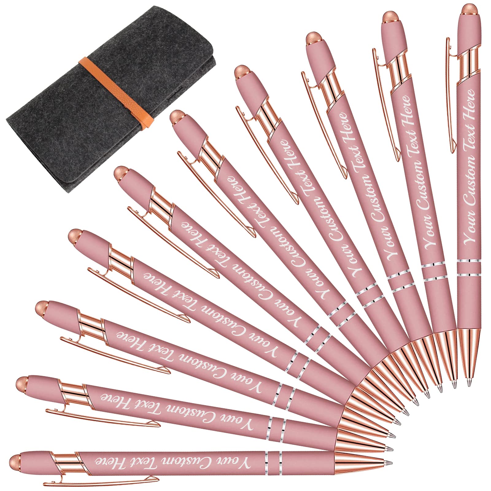 Yananka 12 Pcs Custom Pens with Stylus,Personalized Pens with Free Engraving,Customized Pens with