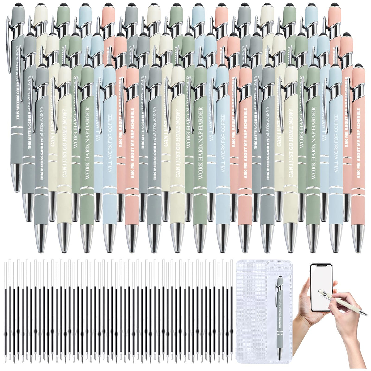 300 Pcs Funny Sarcastic Pens - 100 Set Ballpoint Pens with Refills & Bag,Fun Pen with Snarky