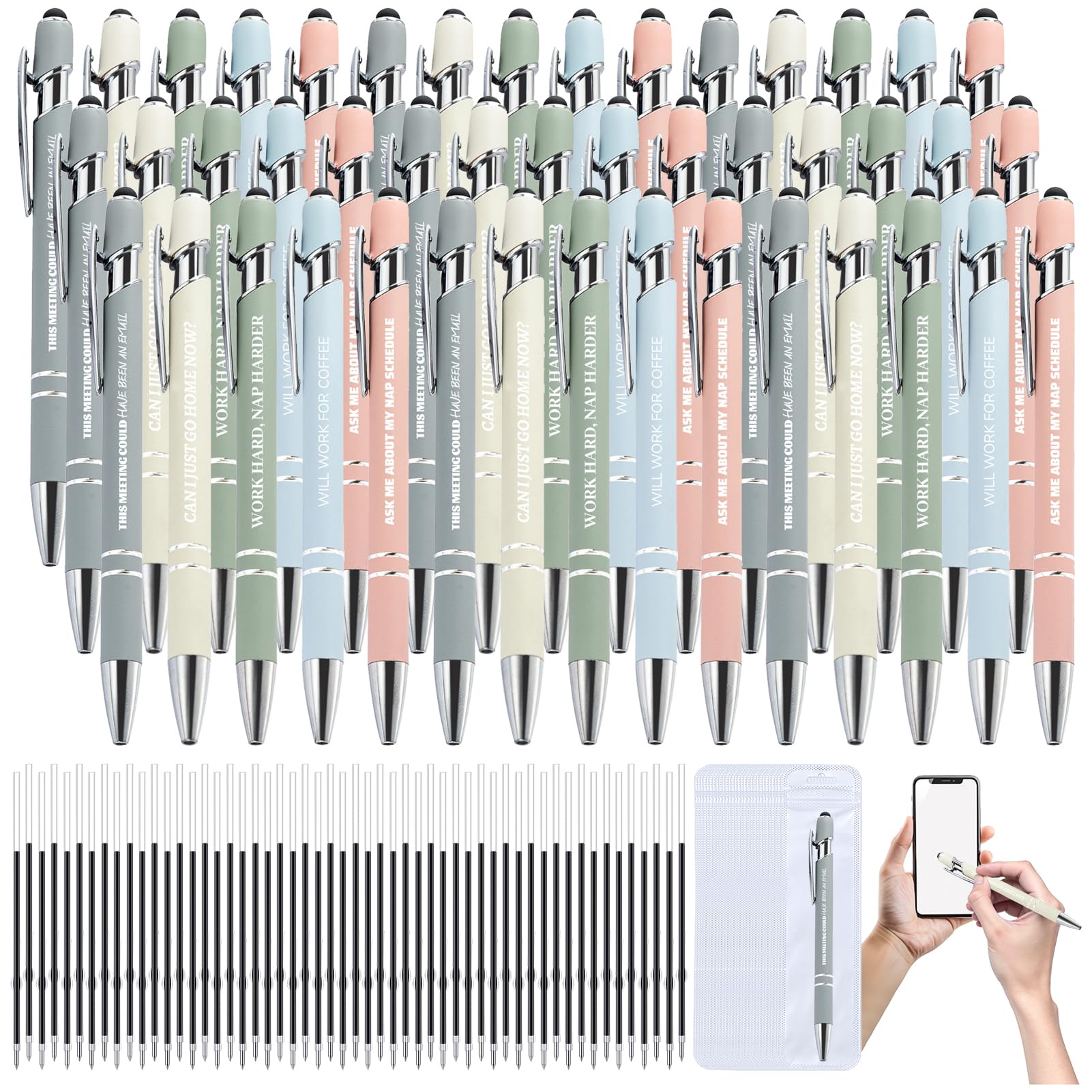 150 Pcs Funny Sarcastic Pens - 50 Set Ballpoint Pens with Refills & Bags,Fun Pen with Snarky