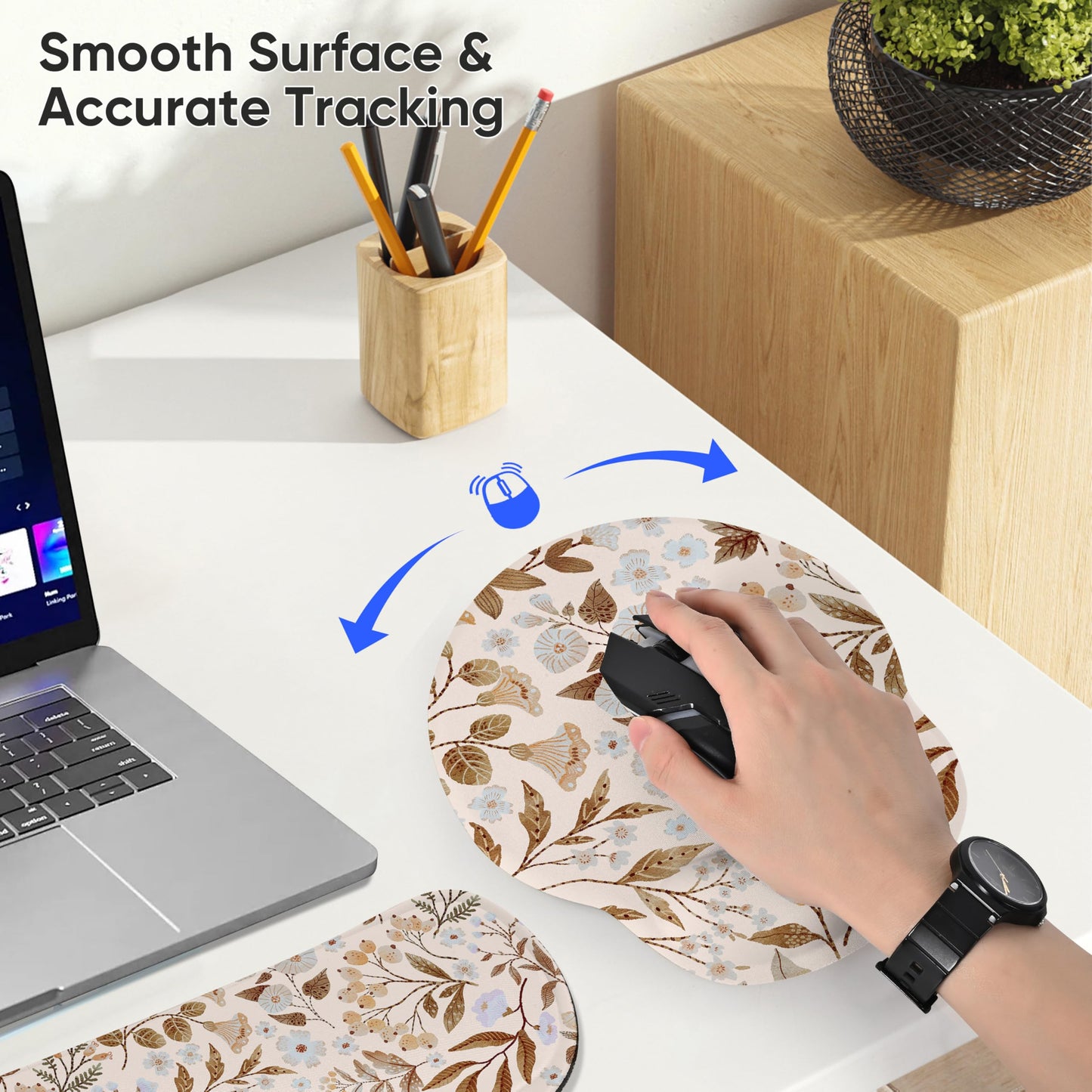 RICHEN Mouse Pad and Keyboard Wrist Rest, 3-in-1 Computer Mousepad and Coaster Set, Non-Slip