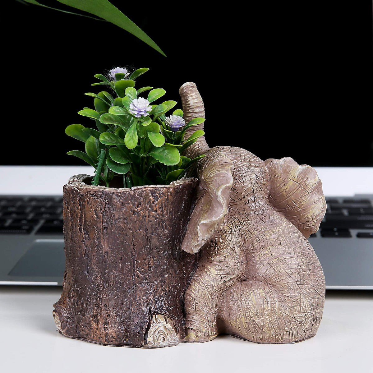 Hodao Resin Elephant Pen Holder, Cute Elephant Desk Organizer, Creative Animal Pen Cup for Office
