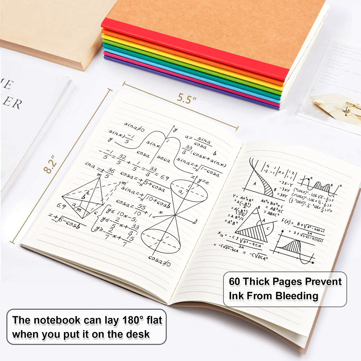 feela 8 Pack Composition Notebooks Bulk, Kraft Cover Lined Blank College Ruled Composition Travel