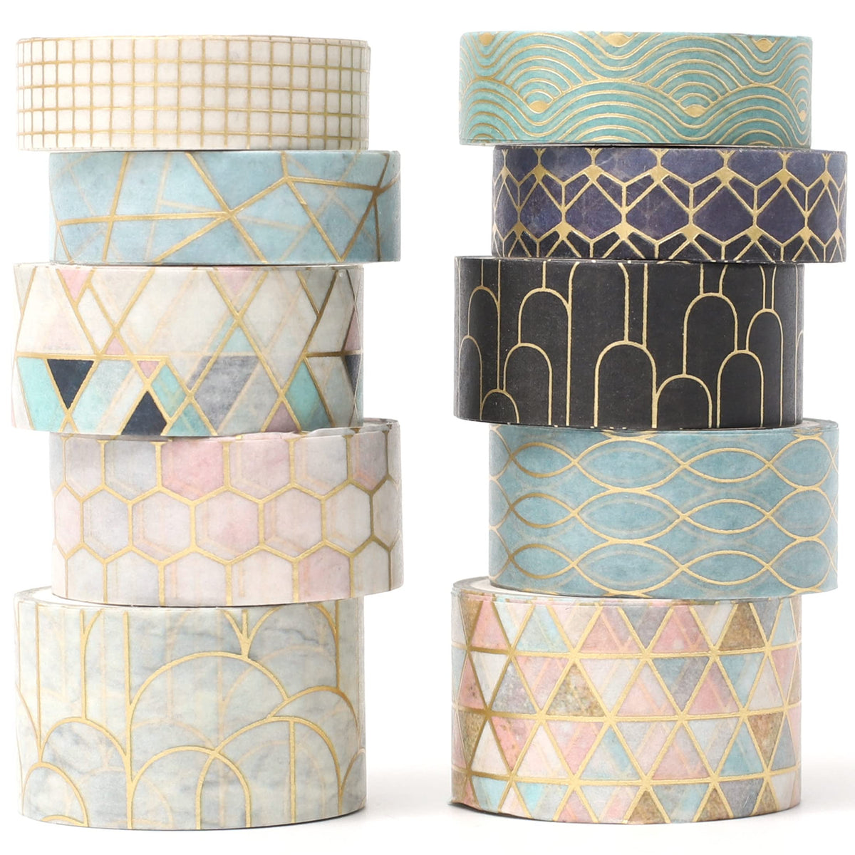 YUBX Creative Washi Tape Set 10 Rolls Gold Foil Print Decorative Masking Tapes for Arts, DIY