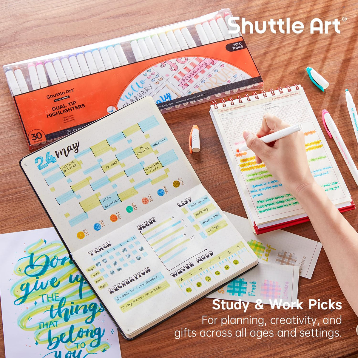 Shuttle Art 30 Colors Highlighters, Pastel Highlighter Pens Assorted Colors, Dual Tip Mild Color