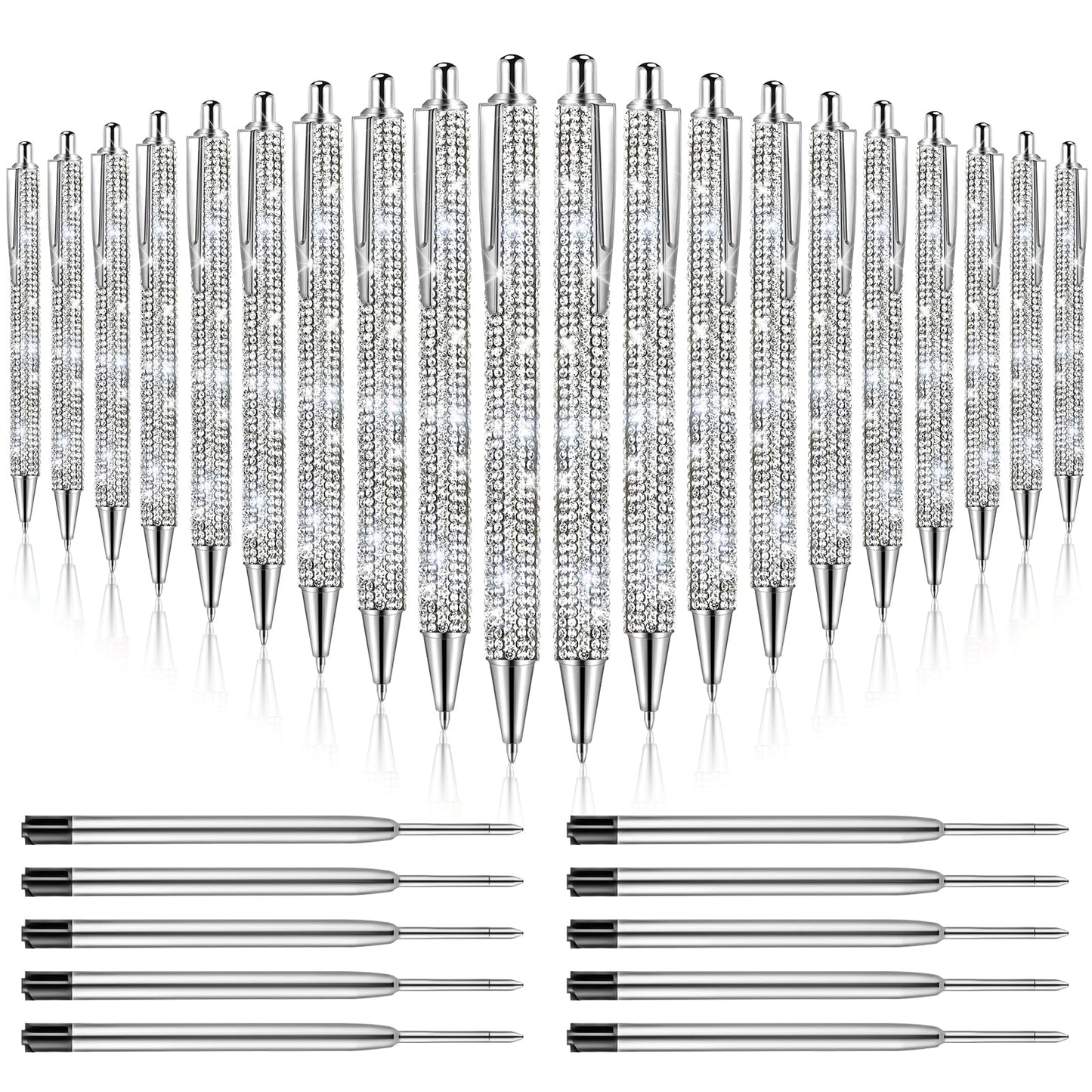ZSMKJIAYE 20Pcs Rhinestone Metal Ballpoint Pens Bling Pens Bulk Fancy Sparkly Crystal Diamond Pens