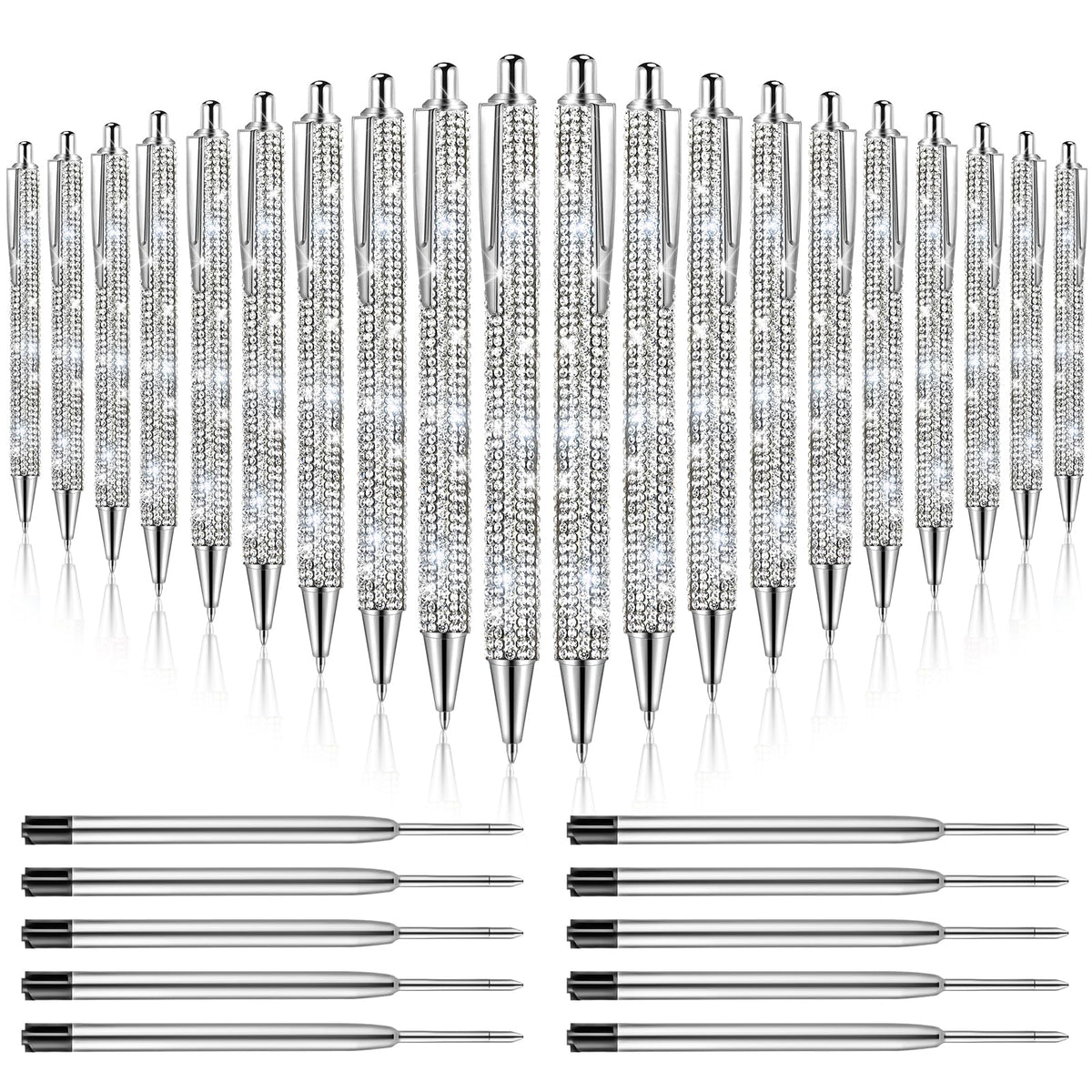 ZSMKJIAYE 20Pcs Rhinestone Metal Ballpoint Pens Bling Pens Bulk Fancy Sparkly Crystal Diamond Pens