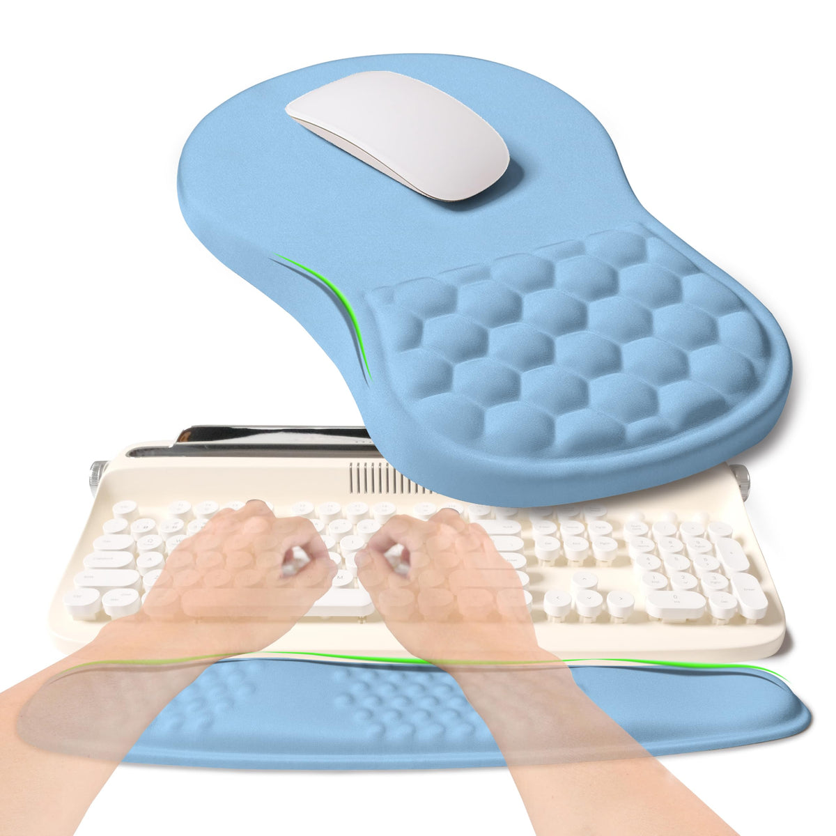 KUOSGM 2-in-1 Ergonomic Set, Wave Rise Keyboard Wrist Rest and Massage Bulge Slope Mouse Pad Wrist