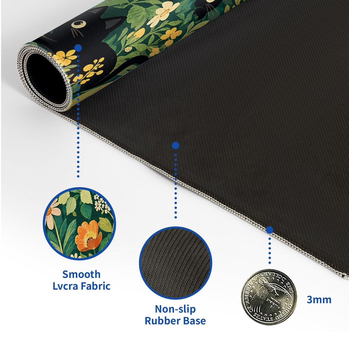 Cute Flower Cat Mouse Pad Abstract Flower Mouse Pad 31.5x11.8 Inch Texture Non-Slip Rubber Base